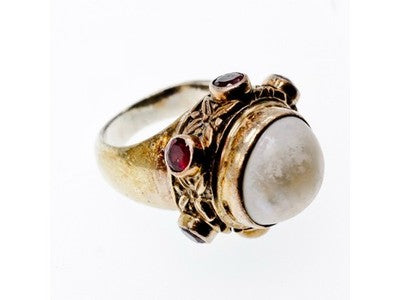 Vintage 925 Sterling Silver Mother of Pearl & Garnet Ring Size 6.5