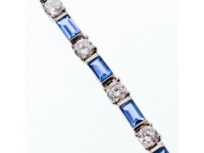 925 Sterling Silver Blue & White CZ Bracelet Size 7 IN