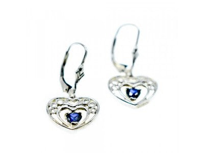 925 Sterling Silver Sapphire "Hearts" Earrings