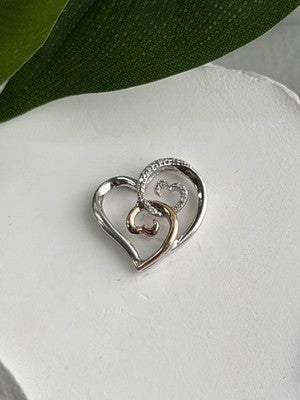 JWBR 10K Yellow Gold & 925 Sterling Silver Diamond Heart Pendant