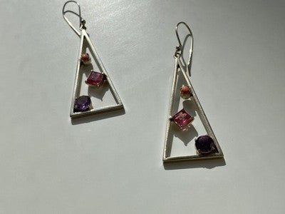 925 Sterling Silver Morganite, Iolite & Agate Earrings