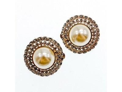 Vintage 925 Sterling Silver Pearl & Marcasites Clip-On Earrings