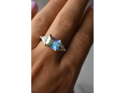 925 Sterling Silver Alpanite & CZ Ring Size 8.5