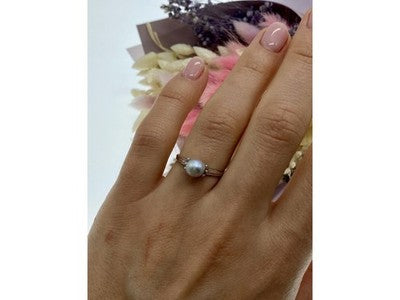 925 Sterling Silver Pearl Classic Ring Size 6.5