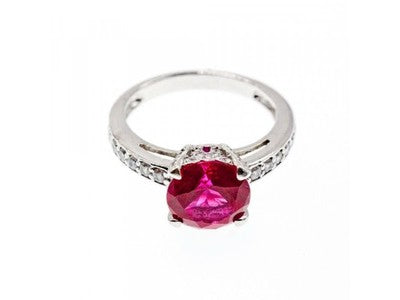 925 Sterling Silver Pink Topaz & CZ Ring Size 7