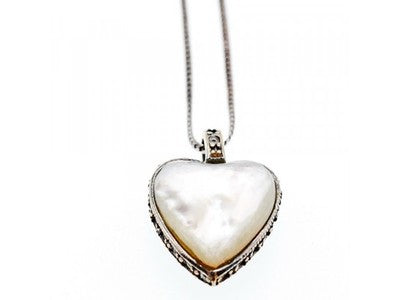 925 Sterling Silver Black Jade and Mother of Pearl "Heart" Chain with Pendant
