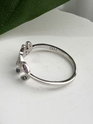 925 Sterling Silver Leaves Multi Color Spinel Ring Size 7