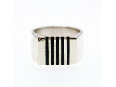 Men's 925 Sterling Silver Black Enamel Inserts Signet Ring Size 9.5