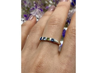 925 Sterling Silver Topaz, Peridot & Spinel Ring Size 9