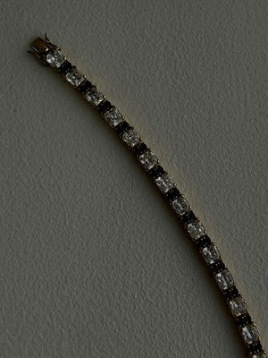 925 Sterling Silver Gold Plated White Colorless & Blue Cz Bracelet 7.5