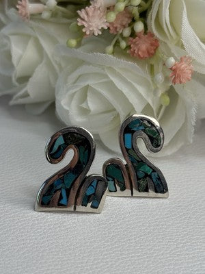 Vintage Taxco 925 Sterling Silver Turquoise Earrings Length 0.92 Inch