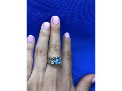 925 Sterling Silver Blue Spinel Ring Size 6.5