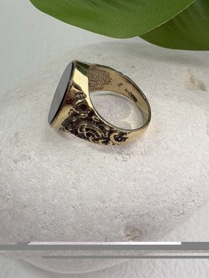 Men's 925 Sterling Silver Gold Plated Black Onyx Ring Size 9
