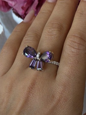 925 Sterling Silver Gold Plated Bow Cz Ring Size 10