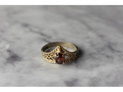 925 Sterling Silver Gold Plated Garnet Ring Size 5.5