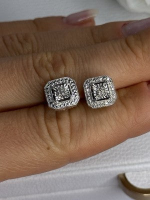 925 Sterling Silver Diamonds Stud Earrings Length 0.37 Inch