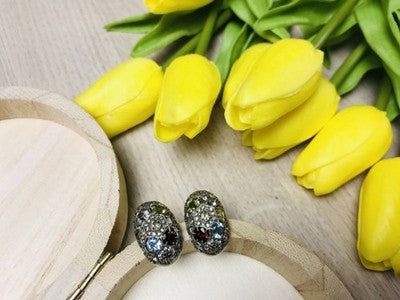 925 Sterling Silver Multi Gemstones Stud Earrings