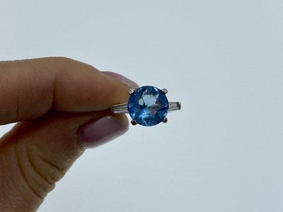 925 Sterling Silver Blue Topaz & Quartz Ring Size 6.5