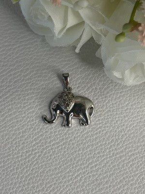 925 Sterling Silver Beryl Elephant Pendant Length 0.80 Inch