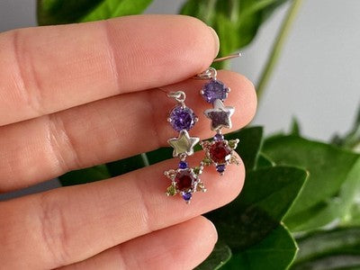 Dangle Earrings with Multicolor CZ  "Flowers & Stars"