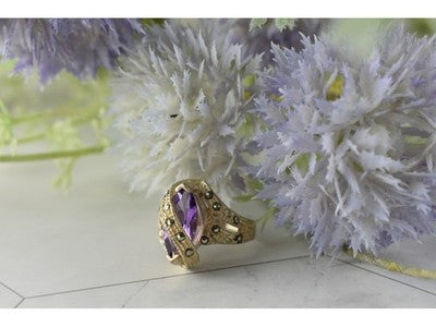 Vintage 925 Sterling Silver Purple Tourmaline & Marcasites Ring Size 6.75