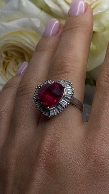 Romantic Heart 925 Sterling Silver Pink & Colorless Spinel Ring Size 7