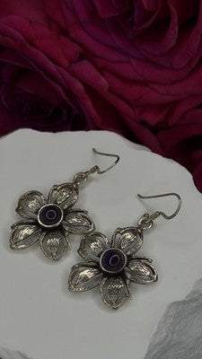 Vintage Flower 925 Sterling Silver Amethyst Earrings