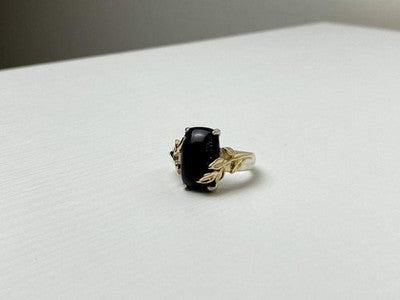 925 Sterling Silver Gold Plated Black Onyx Ring Size 8.5