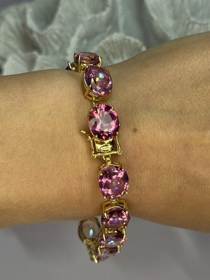 925 Sterling Silver Gold Plated Pink Mystic Topaz Bracelet Length 8.5 Inch