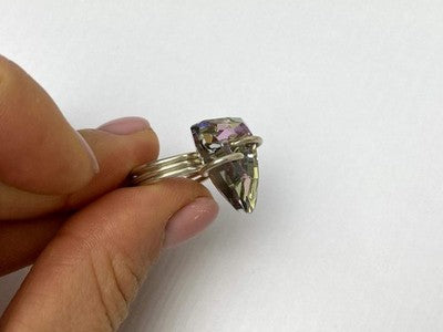 925 Sterling Silver Multicolor Jewelry Glass Ring Size 6.5 Italy