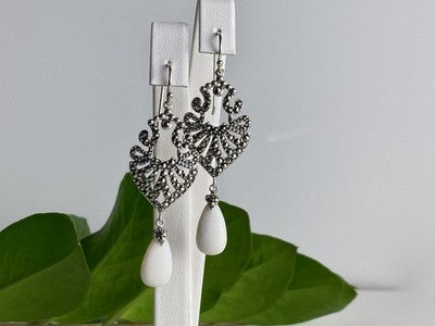 925 Sterling Silver Mother OF Pearl & Marcasites Earrings