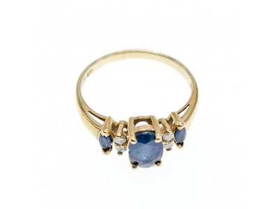 14K Yellow Gold Sapphire & Diamonds Ring Size 7