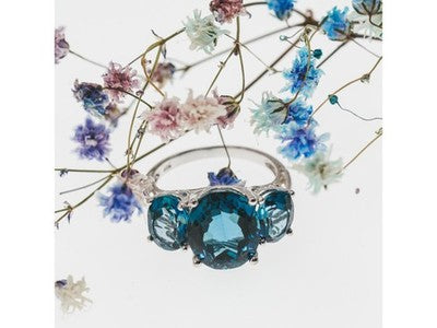 925 Sterling Silver Aquamarine Ring Size 9
