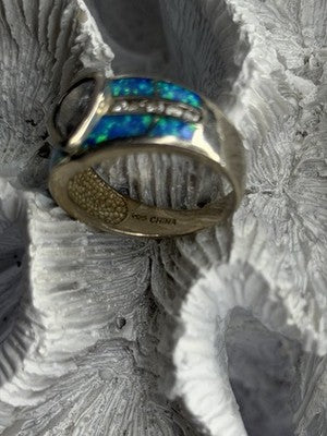 925 Sterling Silver Opal & Beryl Ring Size 8