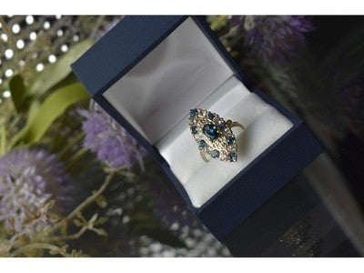 925 Sterling Silver Aquamarine & Colorless Quartz Ring Size 7.25
