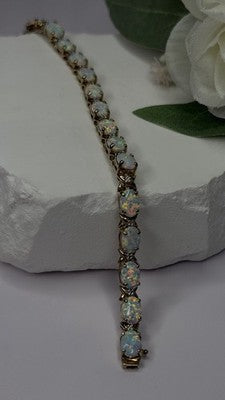 925 Sterling Silver Gold Plated Shiny Opal Bracelet Size 7