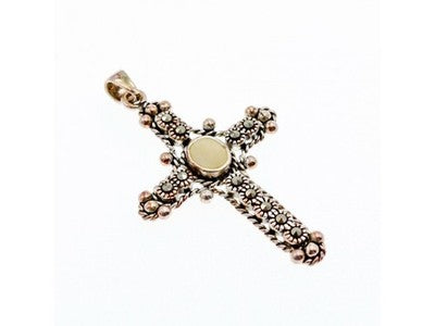 925 Sterling Silver Mother Of Pearl & Marcasites Cross Pendant