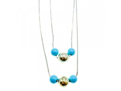 925 Sterling Silver Turquoise Imitation Necklace From two Chains Italy