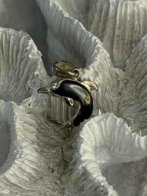 925 Sterling Silver Abalone Dolphin Pendant Length 0.90 Inch