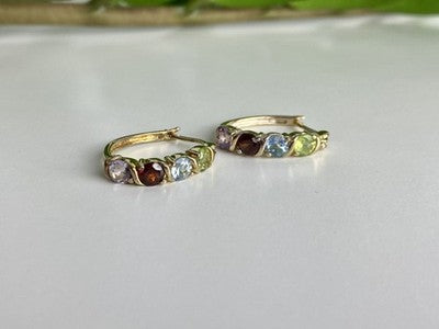 925 Sterling Silver Gold Plated Multi Gemstones Earrings
