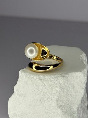 925 Sterling Silver Gold Plated Pearl Ring Size Adjustable