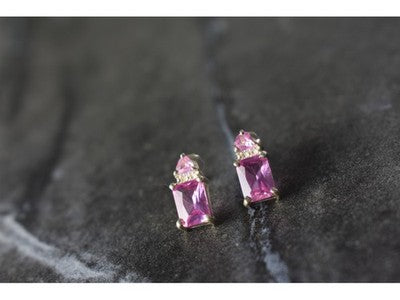 925 Sterling Silver Pink Topaz Stud Earrings
