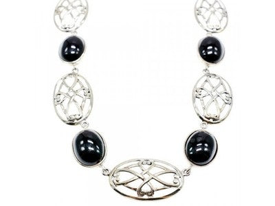 Vintage 925 Sterling Silver Black Onyx Necklace