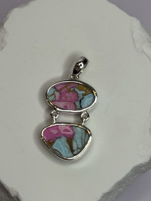 925 Sterling Silver Cotton Candy Turquoise Pendant Length 1.5 Inch