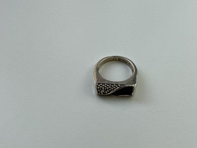 925 Sterling Silver Nephrite ( Jade ) & Black Quartz Ring Size 6.5