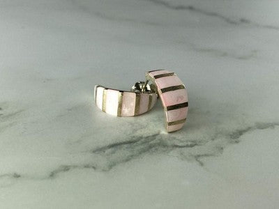 925 Sterling Silver Gold Plated Pink Mother Of Pearl Stud Earrings