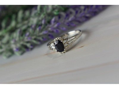 925 Sterling Silver Black Spinel Ring Size 10.25