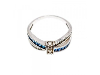925 Sterling Silver Blue & White Spinel Ring Size 9.5