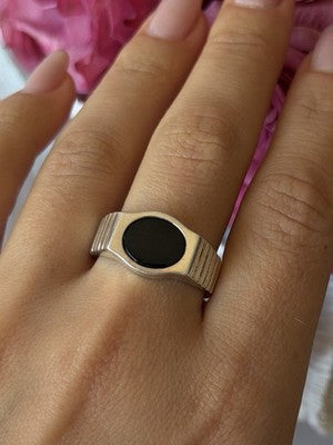 Mens 925 Sterling Silver Onyx Ring Size 12
