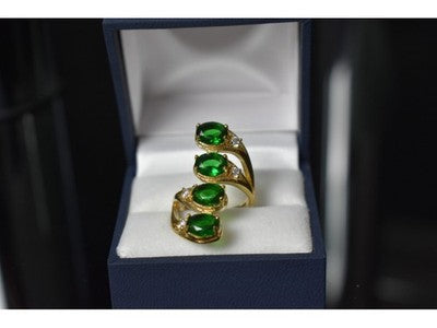 925 Sterling Silver Gold Plated Alpanite & CZ Ring Size 7